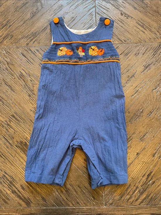 Lil Cactus Blue Baby Thanksgiving Smocked Romper