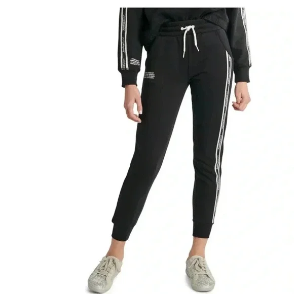 Justice Girls J-Sport Fleece Taped Active Joggers Size Small (7/8) Black
