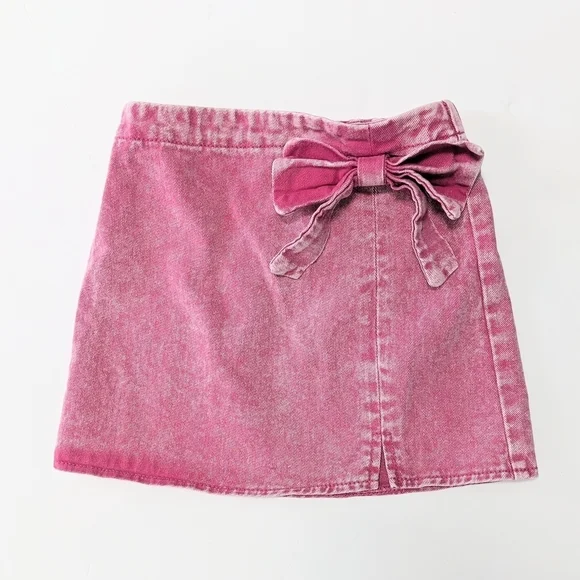 SHEIN Girls Pink Denim Skirt with Bow