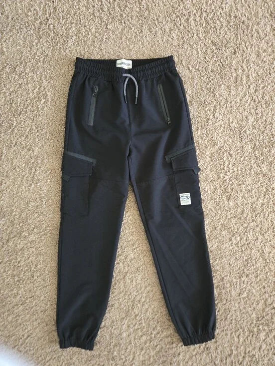 Kids Black Cargo Joggers with Zippered Pockets - Unbranded