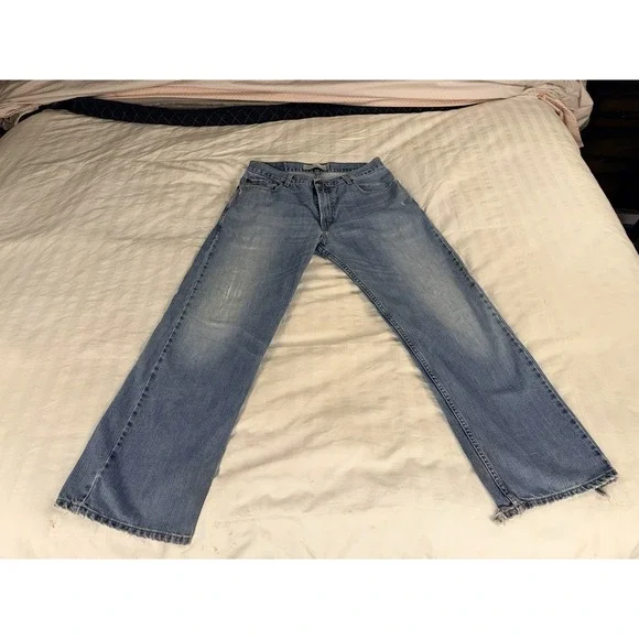 Levi's 569 Jeans Mens 34x32 Loose Straight Light Wash Distressed Frayed Hem