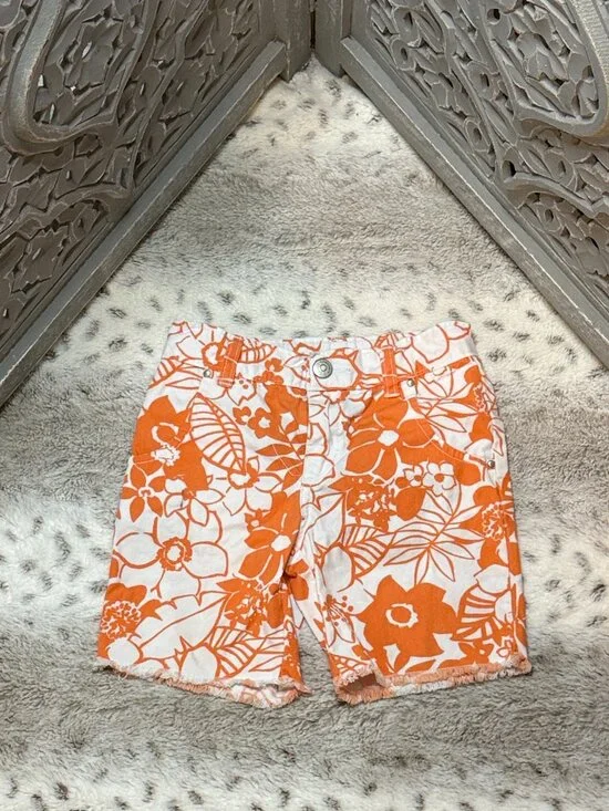 Gymboree orange white floral jean shorts girls 4T Hawaiian summer vacation