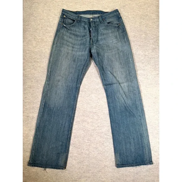 Levis 501 Straight Jeans Men 36x34 Blue Denim‎ Cotton Logo Button Fly Streetwear