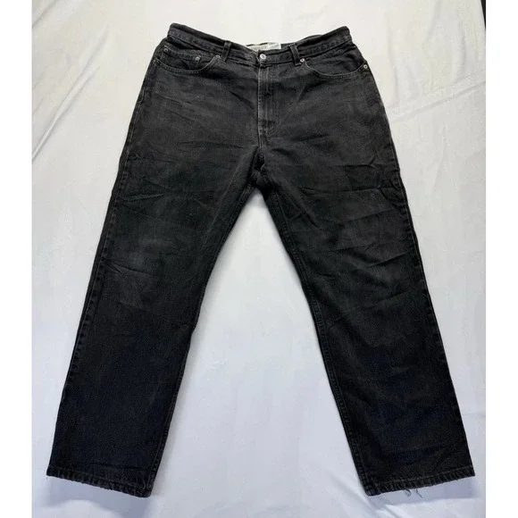 Levis 550 Black denim Jeans‎ Mens 38x30 Relaxed fit Distressed Fray Casual Pant