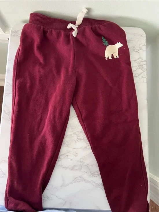 The Children's Place Maroon Fleece Joggers with Bear Accent