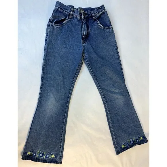 Vintage Embroidered Gasoline Jeans Floral 100% Cotton - Girls Size 14