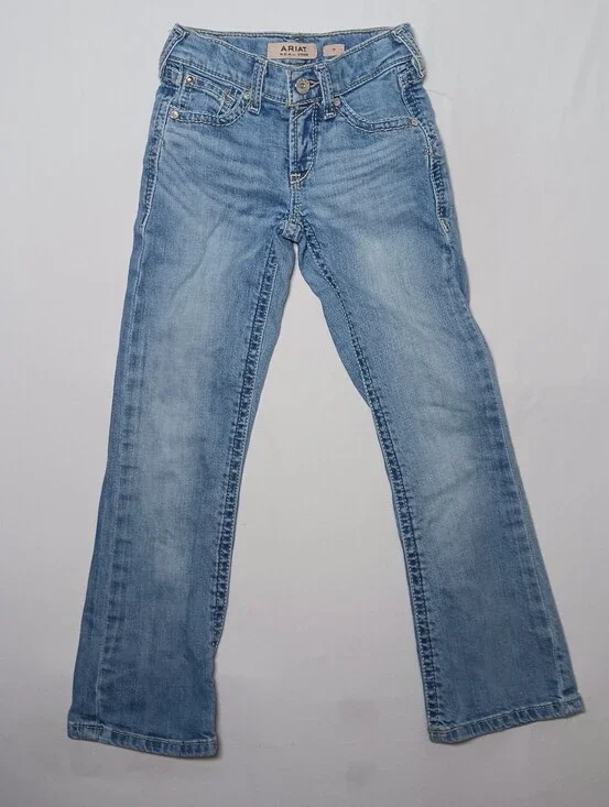 Ariat R.E.A.L. Girls Amora Boot Jeans Size 7 Light Wash Denim 22X25