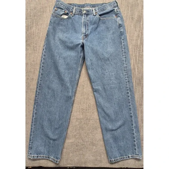 Levi 550 men's medium‎ wash denim blue jeans 38x32 classic straight leg cotton