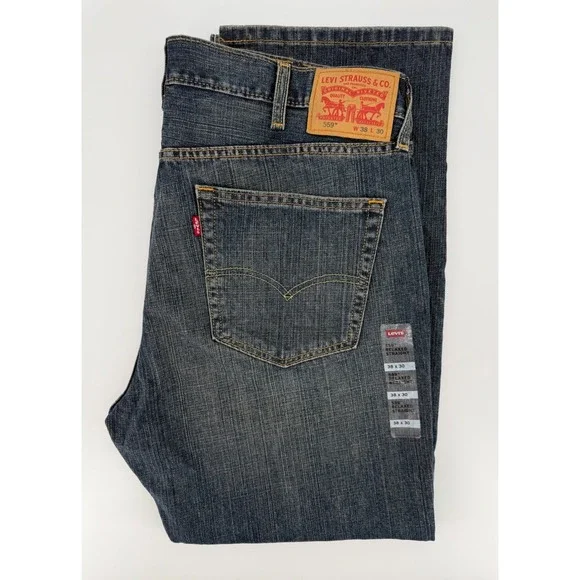 Levis 559 Jeans Mens 38x30 Blue Relaxed Straight Leg 100% Cotton Denim Pants NEW