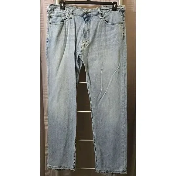 Levis 505 Jeans Men‎ 38X32 Blue Light Wash Denim Straight Stretch Pants Workwear