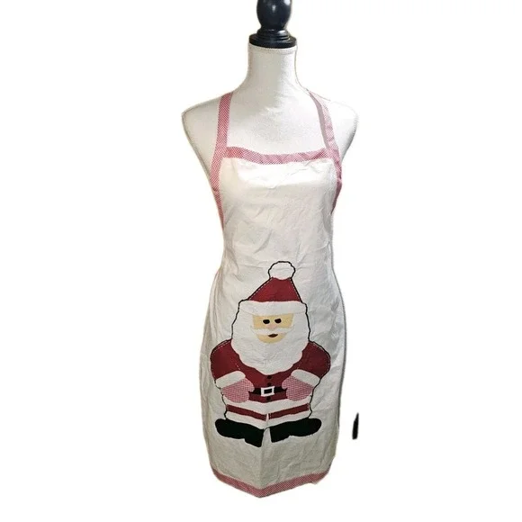 Christmas Santa Claus Holiday Winter Country Kitchen Apron Handmade Decor VTG