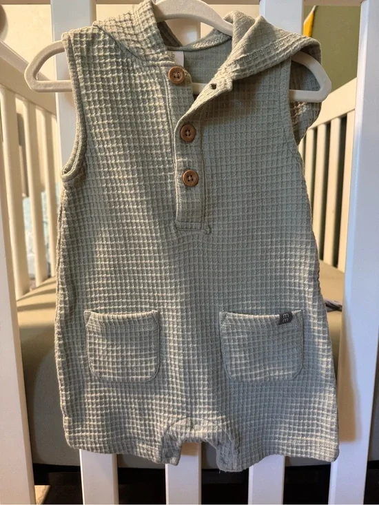 Modern Moments sage green waffle knit hooded romper