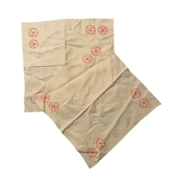 Vintage Linen Cocktail Napkins Orange Wheel Print 15 Square Lot of 2 Table Decor