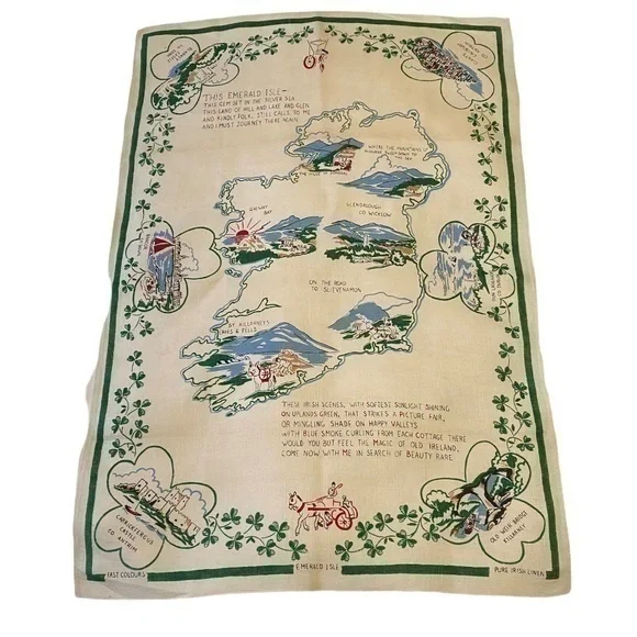 Vintage Emerald Island Pure Irish Linen Towel Wall Hanging