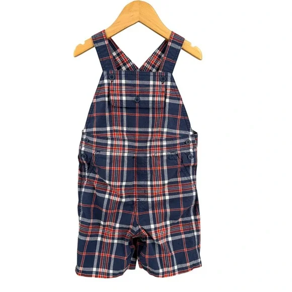 Janie and Jack‎ Plaid Shortall Overalls Red Blue Cotton 18-24 Months