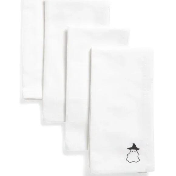 CUPCAKES & CASHMERE Set Of Four Embroidered Ghost Float Napkins