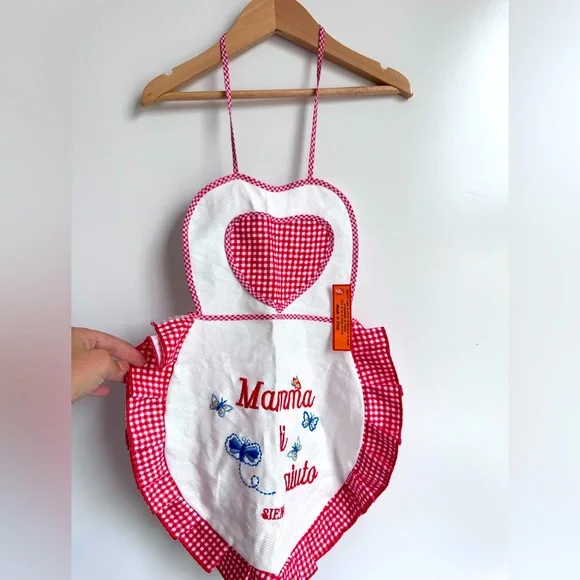 Italy italian‎ Apron Kids Girl Red White Checkered Heart Mamma ti aiuto Mom help
