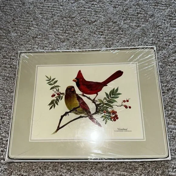 English Life  4 Cork Hard Backed Placemats- Cardinal - Songbirds Made In England