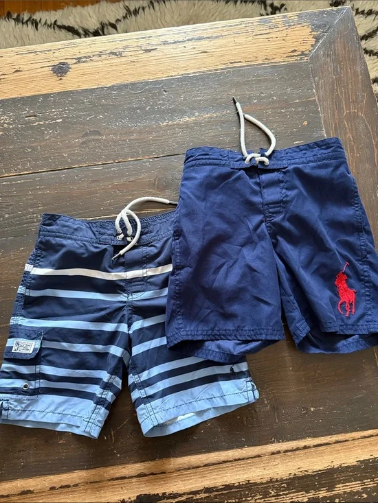Polo by Ralph Lauren Navy & Light Blue Boys Swim Shorts with Red Logo size 5