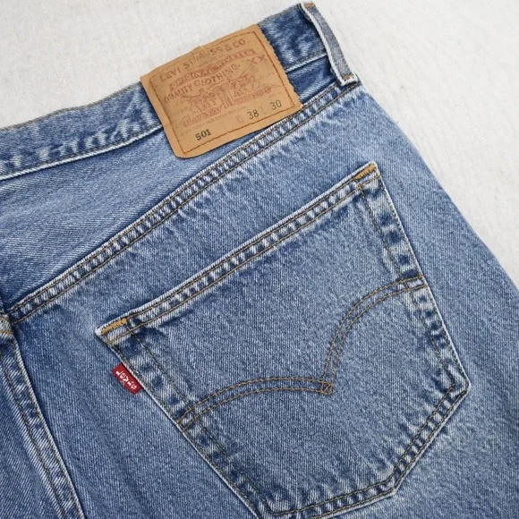 Vintage Levi 501 Button Fly Jeans Mens‎ 36*x30 Regular Blue Denim Straight Leg