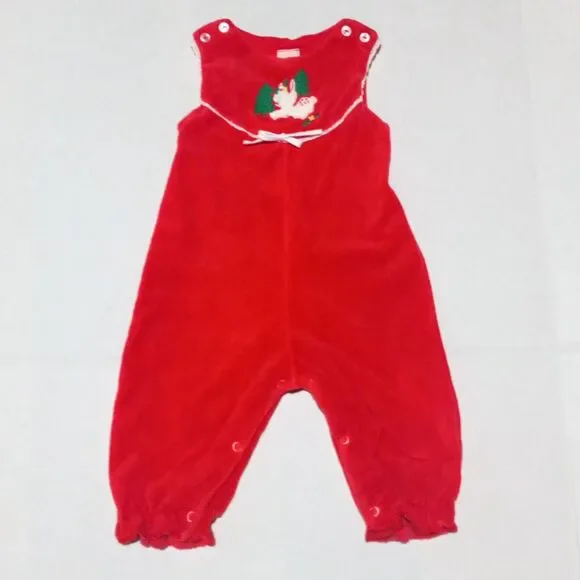 Vtg Baby Togs Christmas Corduroy Overalls-Size 6-9 Months-Reindeer-Elastic Legs