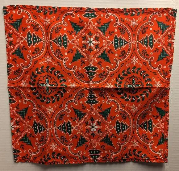 Vintage Handmade Red Geometric Pattern Christmas Tree Napkin Set of 6