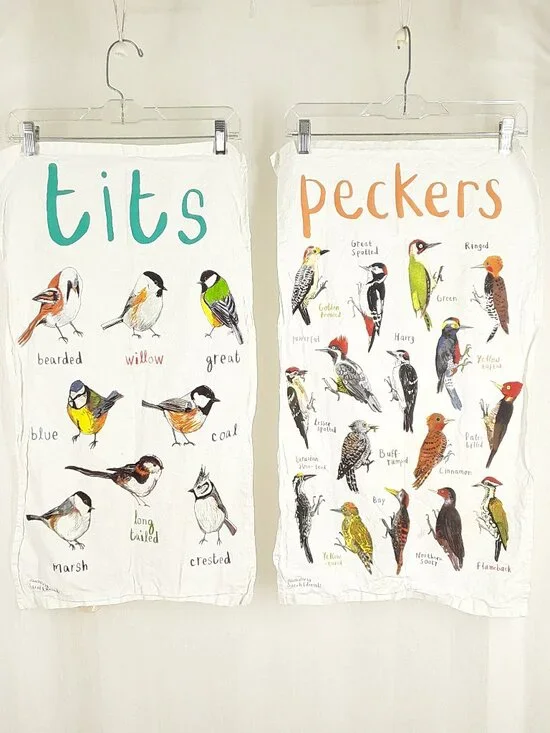 Used Bird Watcher Tea Dish Towels, Novelty Gag Gift, by Sarah Edmonds, cotton