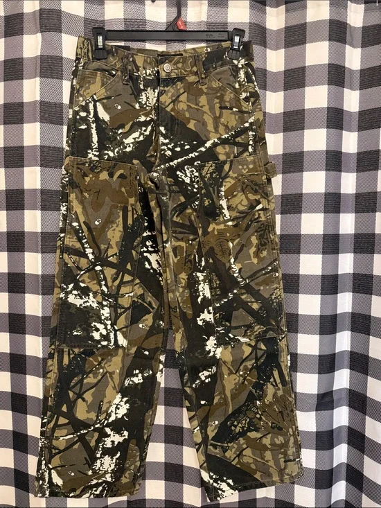 RSQ Boys' Camouflage Cargo Jeans in Olive, Black & White Splatter