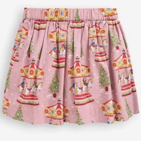 Mini Boden Pink Carousel Print Christmas Tree Skirt Girls Size 9-10🎄NWT