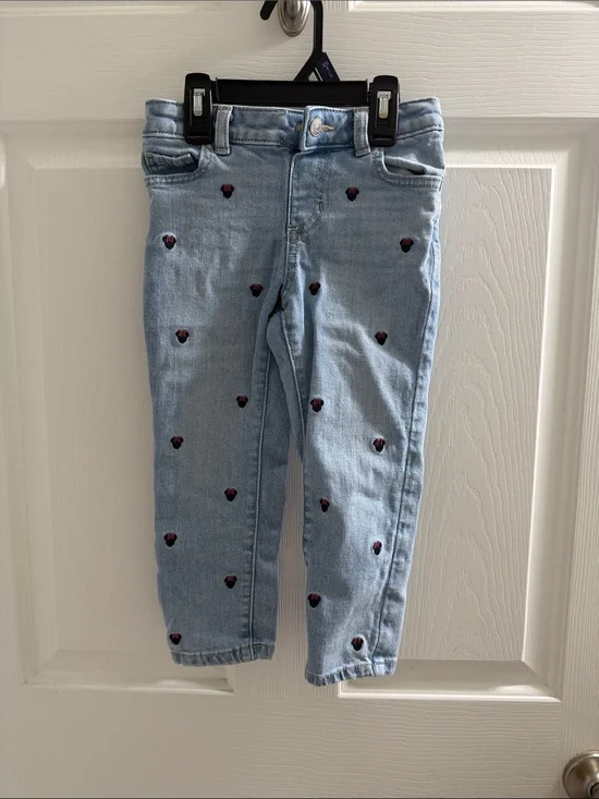 Disney Light Blue Denim Jeans with Red Heart Embroidery