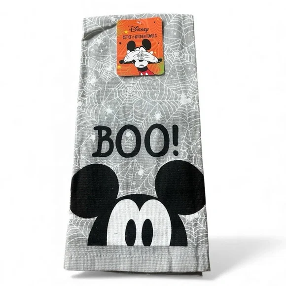 Disney Gray Mickey Mouse Halloween Boo! Kitchen Towels Set of 2 NWT