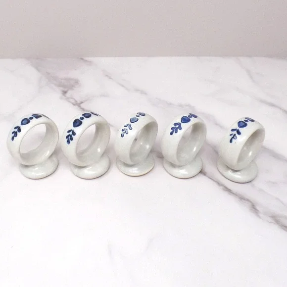 Vintage Ceramic Pfaltzgraff Yorktowne Napkin Rings, set of 5  (1980s-90s)