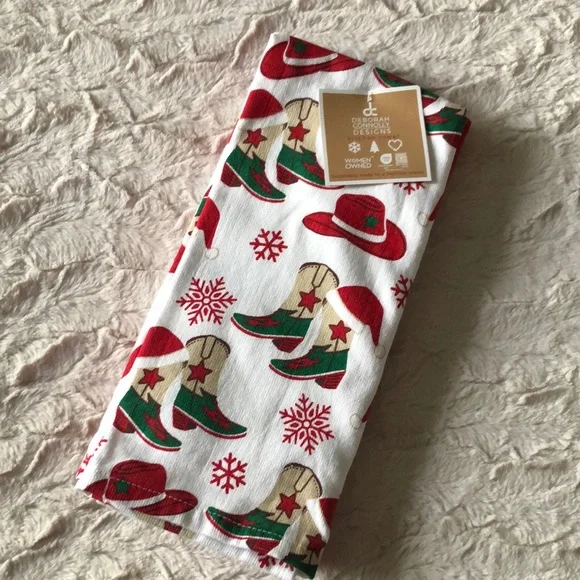 NEW Western Cowboy Boots Christmas Holiday Kitchen Towel Set