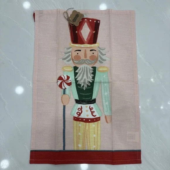 NEW Mud Pie Pink Nutcracker Christmas Kitchen Towel 8x10.5 Holiday Decor