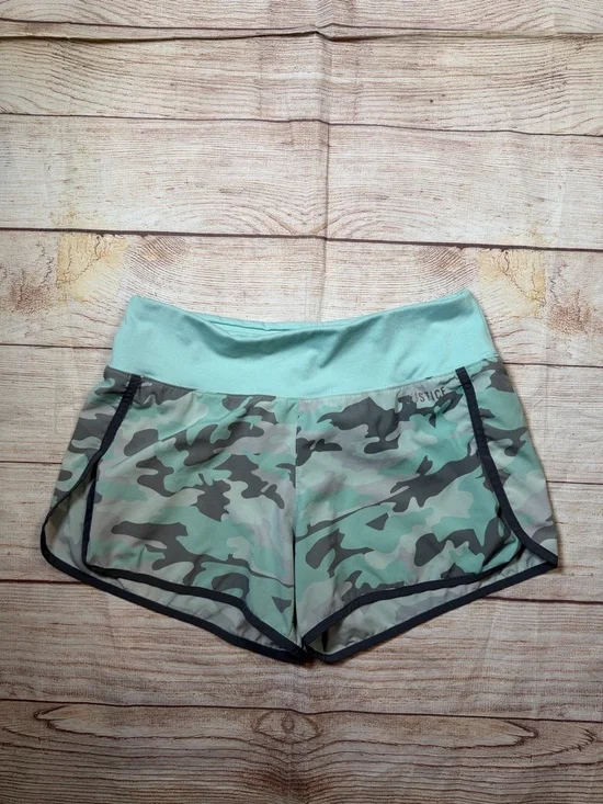 Justice Mint Green Camo Athletic Shorts‎ with Black Trim