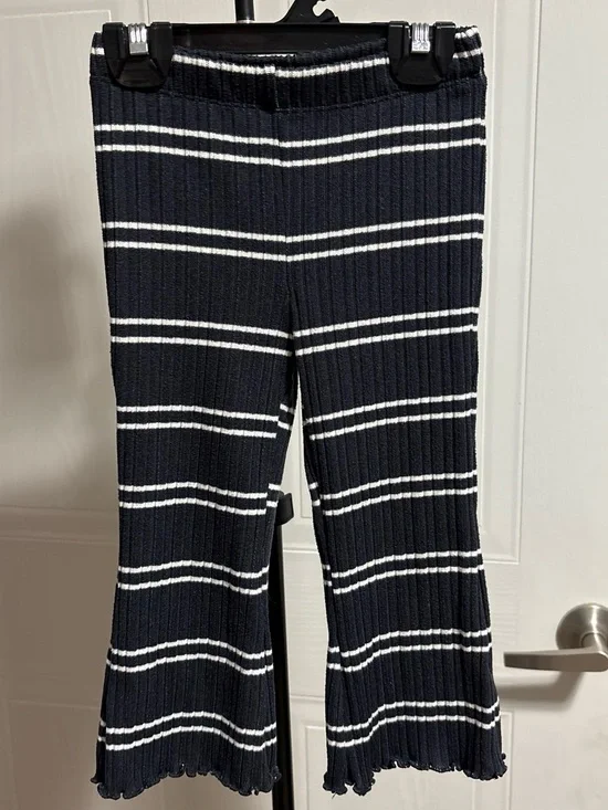 Ribbed Wide-Leg Knit Pants with White Stripes