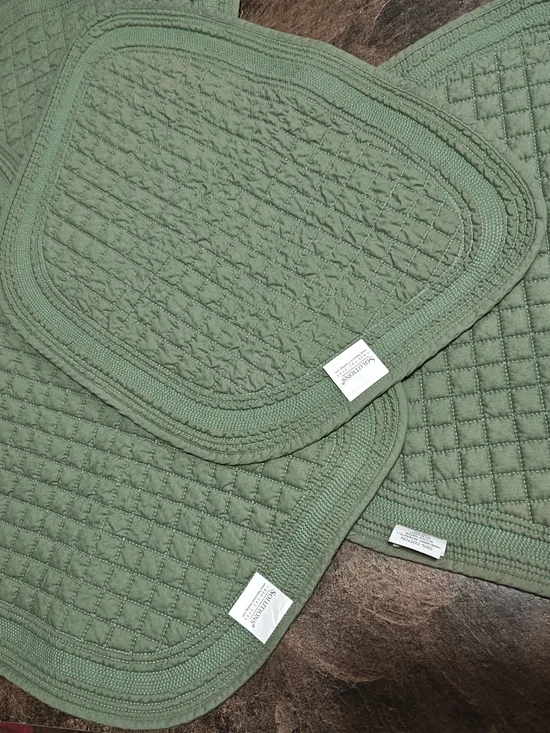 Stonewashed Quilted Kitchen Placemats Set in Sage Green