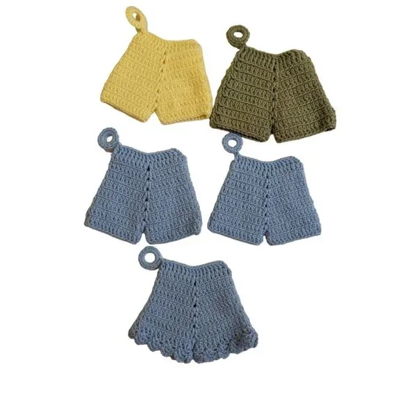 Vintage Handmade Crochet Shorts Pot Holders Set of‎ 5 Blue Green Yellow Kitchen