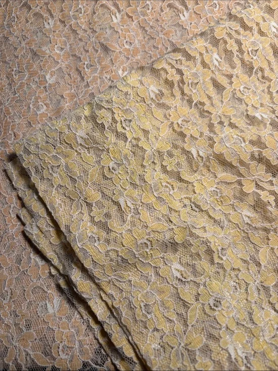 Vintage 2 pieces Yellow fades to beige Floral Lace curtain Panel 32 x 90 RR