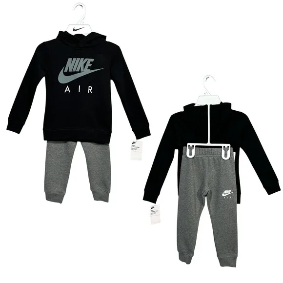 Nike Little Boys Fleece Pullover Hoodie & Joggers‎ Outfit Set Sz 4 Black Gray