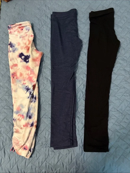 Girls' Tie-Dye Pink & Blue Leggings with Solid Navy and Black Options