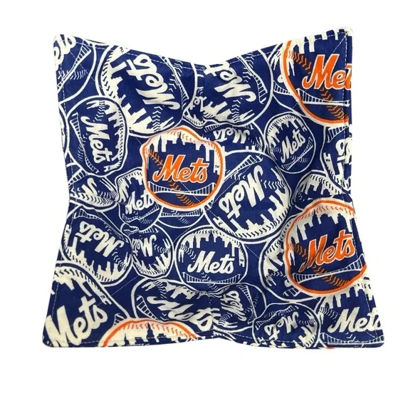 Hand Crafted Bowl Cozy Bowl Holder Microwavable  Cotton NY Mets Blue White