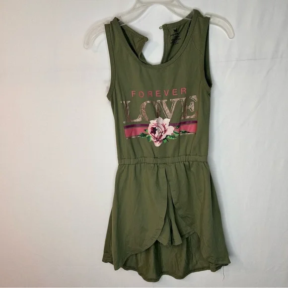 One Step Ahead Olive Sleeveless Top Romper with Pink Accents Size S /4