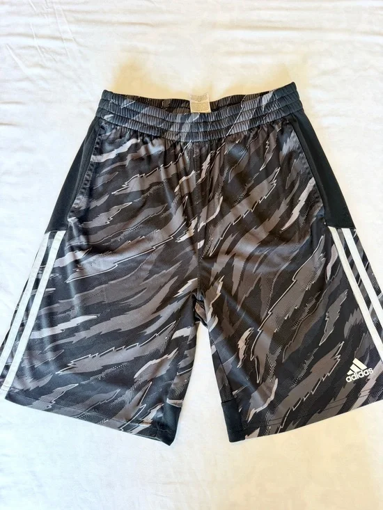 adidas Boy’s Black & Gray Camo-Print Athletic Shorts