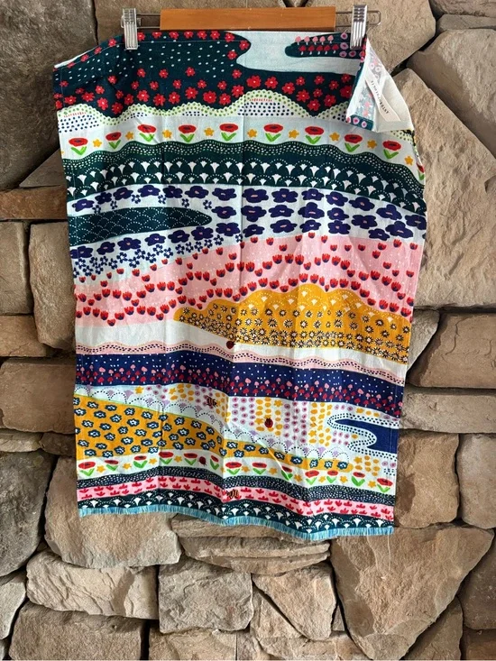 New🌟Anthropologie-Multicolor Floral Stripe Kitchen Towel — Vibrant Pattern