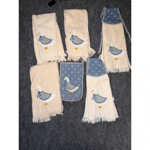 Vintage Cannon 6pc Kitchen Towel Set Country Goose Blue Floral Farmhouse USA