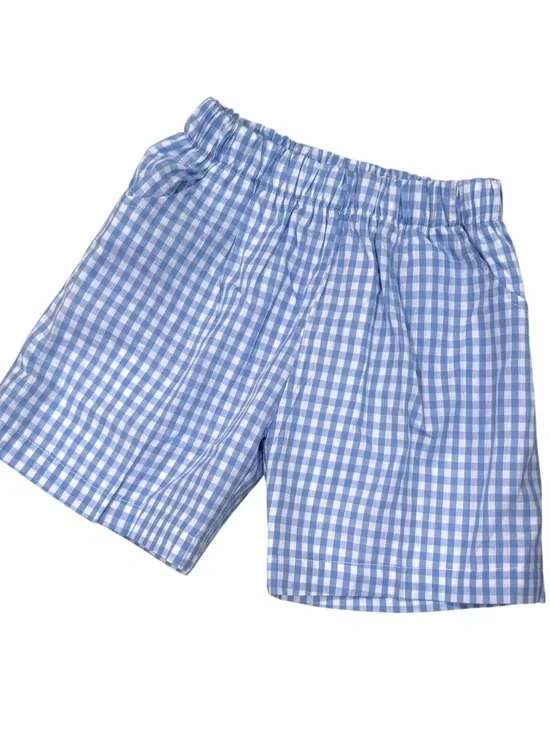 Love That Cotton LTC Boys Blue Gingham Pull-On Shorts 3T, 4T and 5T 100% Cotton