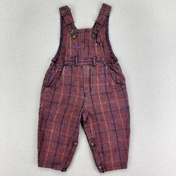 Vintage‎ Sahara Club Overalls size 18mo Red Check Plaid Cotton Retro