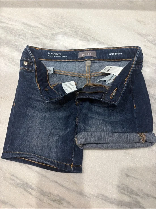 DL1961 Dark Indigo Rolled Cuff Denim Shorts