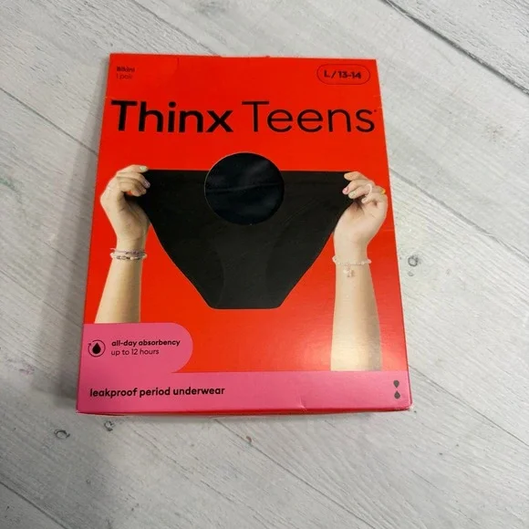 Thinx‎ Teens period leakproof underwear large 13/14 black, NEW